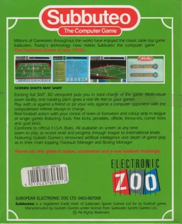 Subbuteo - The Computer Game box cover back